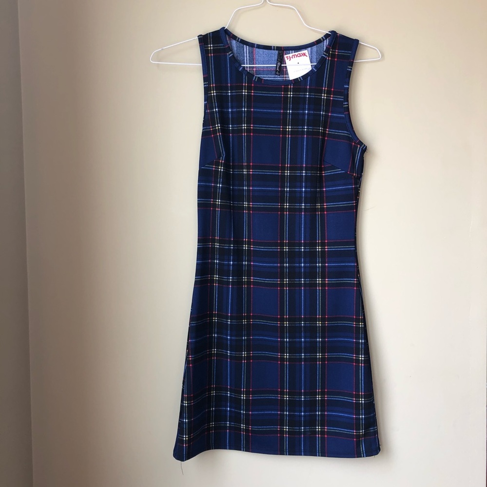NWT Blue plaid mini dress (S)